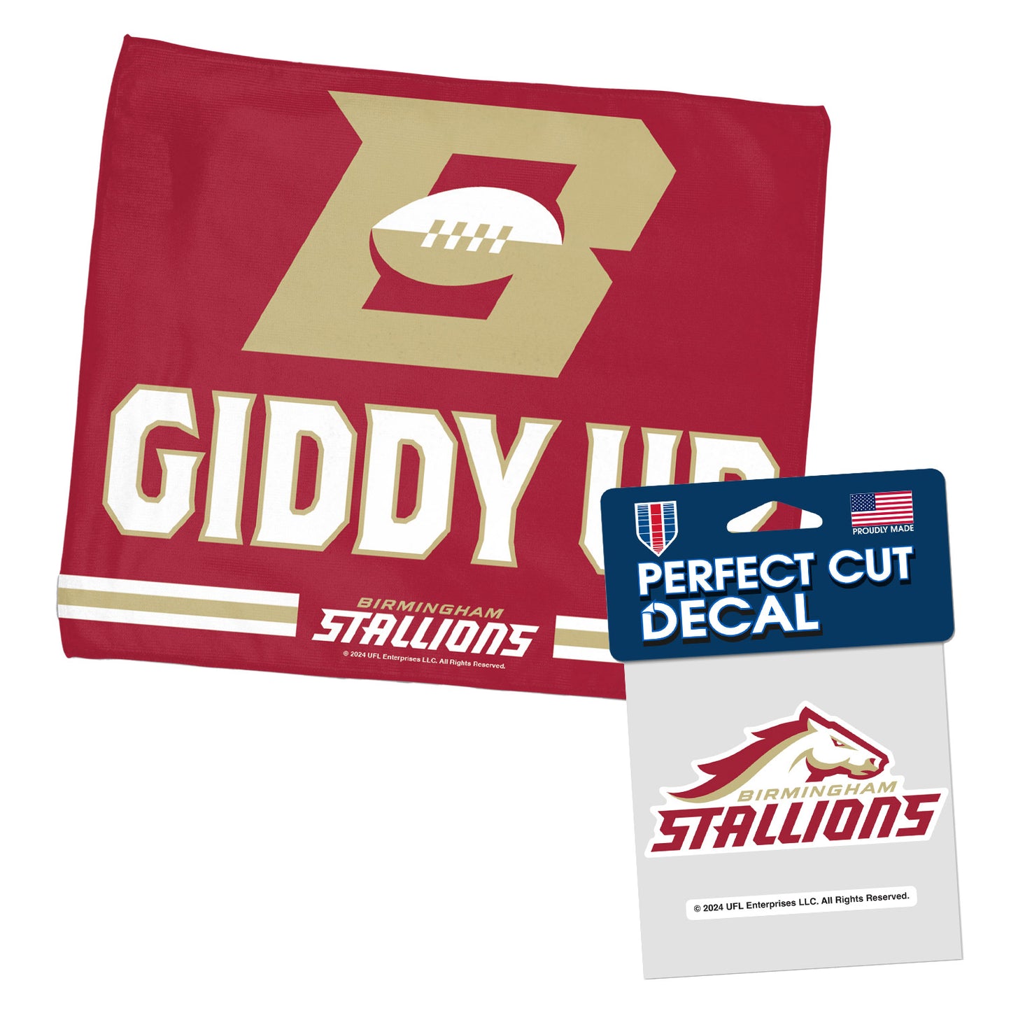 Birmingham Stallions Bundle - Rally Towel & Decal Combined Front View