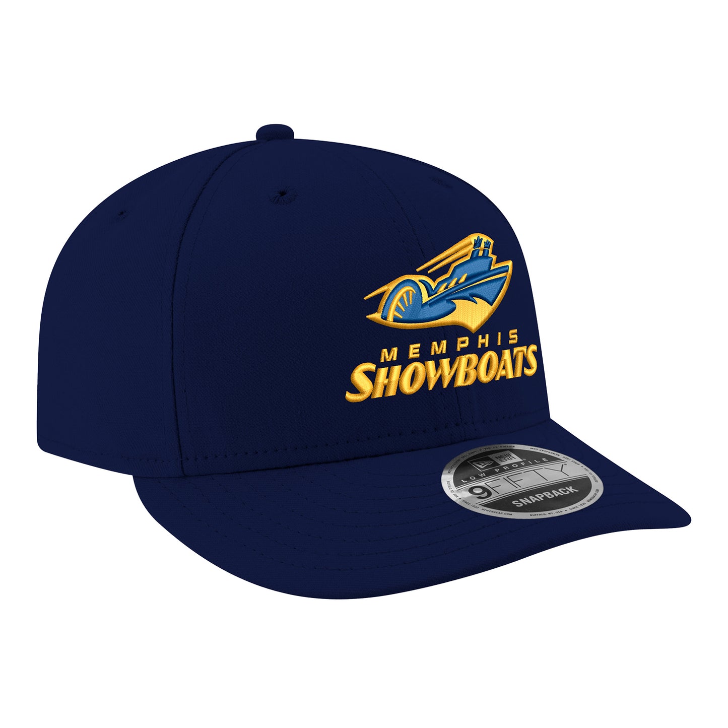 New Era Memphis Showboats Low Profile 9FIFTY Snapback Hat In Blue - Angled Right Side View
