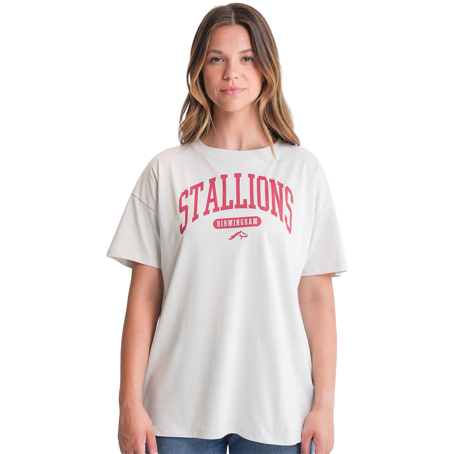 Birmingham Stallions Lusso Women's Oversized T-Shirt In Grey - Front View