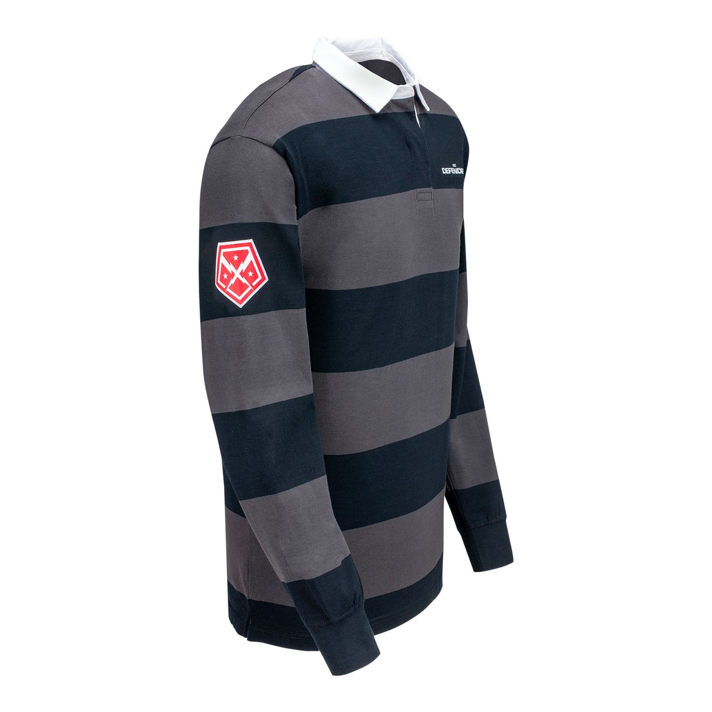 D.C. Defenders Striped Rugby Polo In Grey & Black - Right Side View