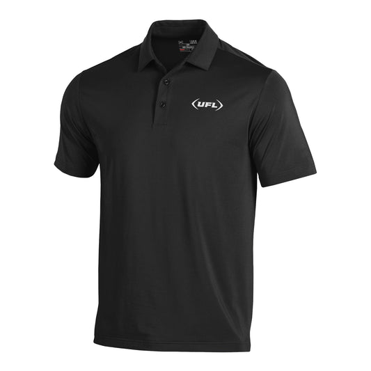 UFL League Logo Men's Golf Polo In Black - Front View