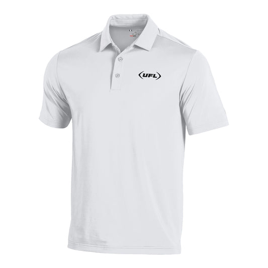 UFL League Logo Men's Golf Polo In White - Front View