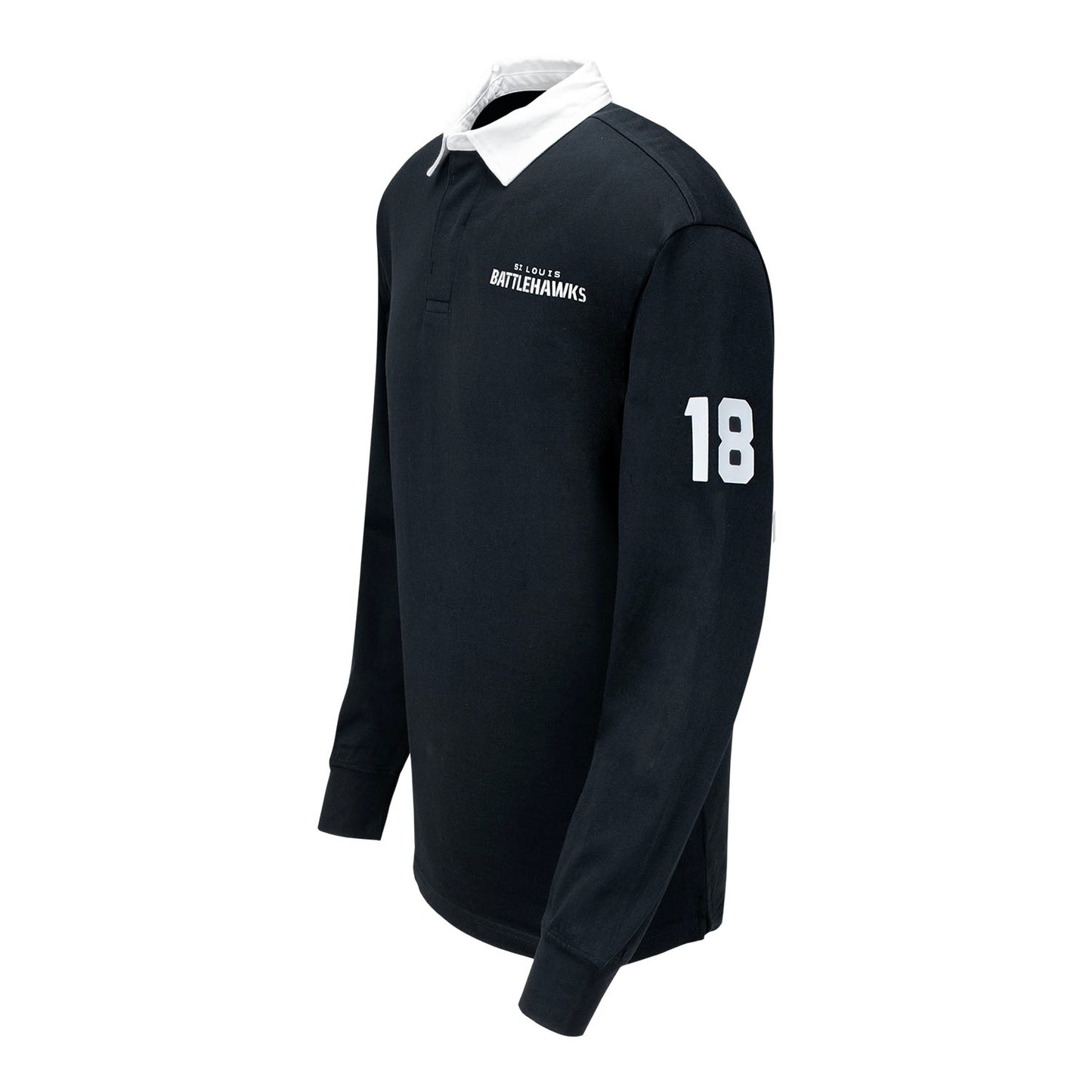 St. Louis Battlehawks Striped Rugby Polo In Black - Left Side View