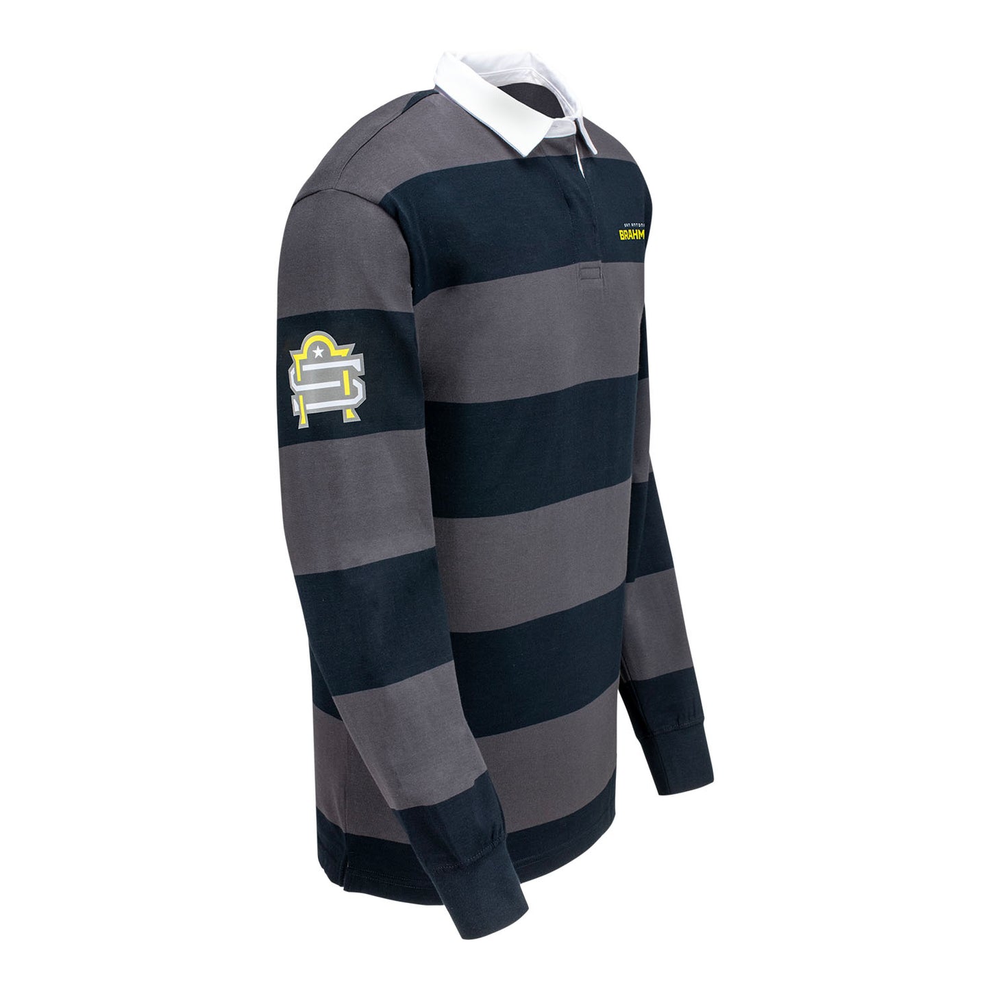 San Antonio Brahmas Striped Rugby Polo In Grey - Right Side View