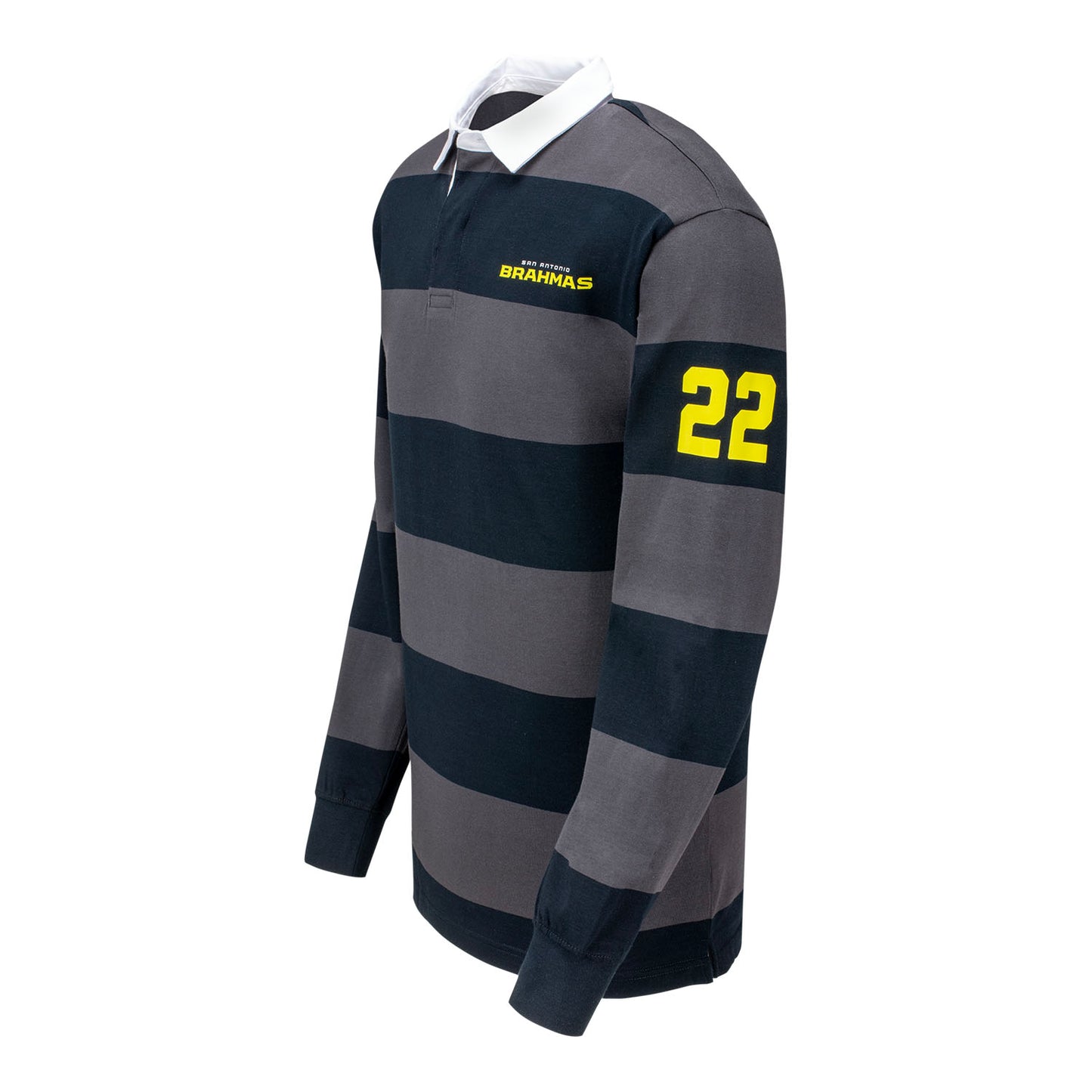 San Antonio Brahmas Striped Rugby Polo In Grey - Left Side View
