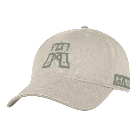 Under Armour Houston Roughnecks Garment Washed Military Appreciation Hat In Tan - Front View