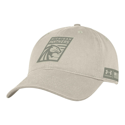 Under Armour Michigan Panthers Garment Washed Military Appreciation Hat In Tan - Front Left View