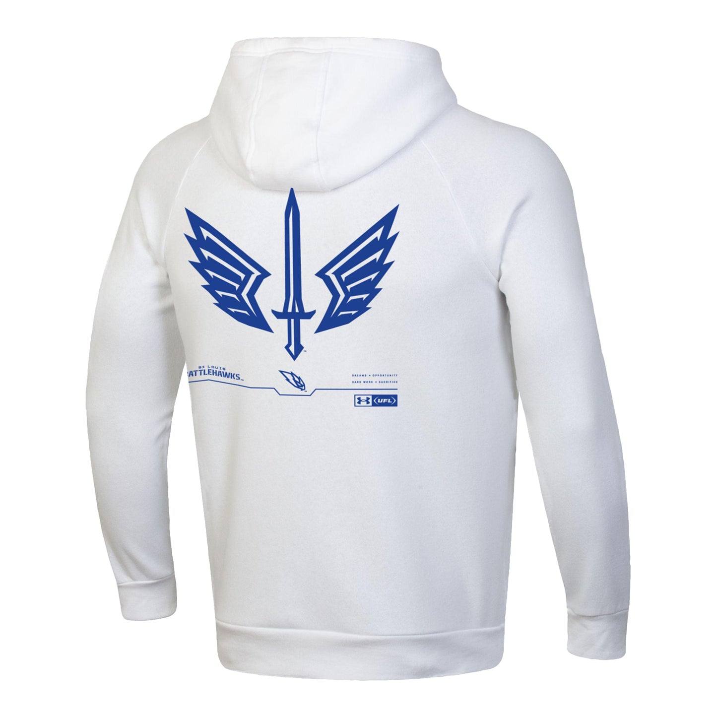 Under Armour St. Louis Battlehawks Rival Fleece Sweatshirt In White - Back View