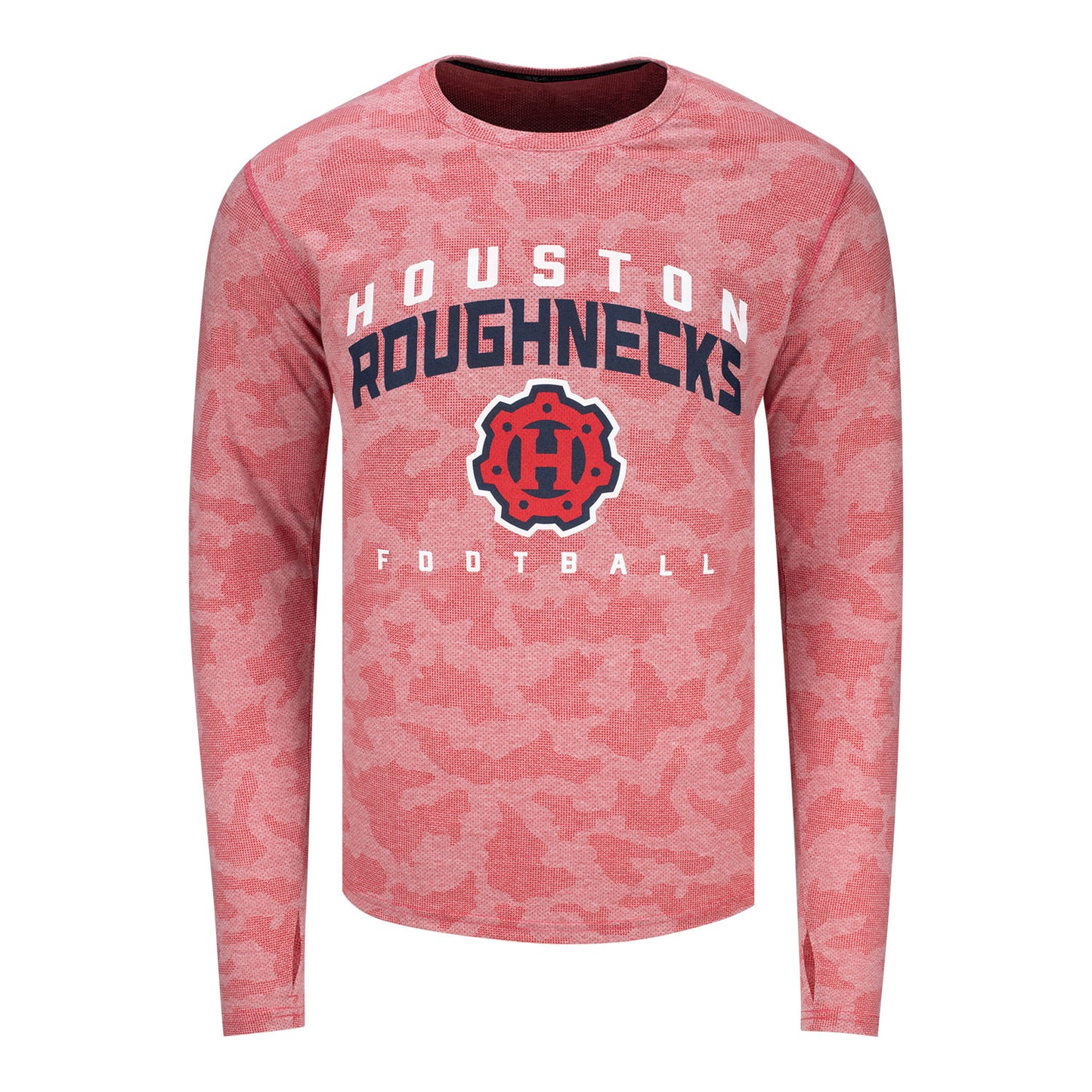 MSX by Michael Strahan Houston Roughnecks Camo Long Sleeve Tee In Red - Front View