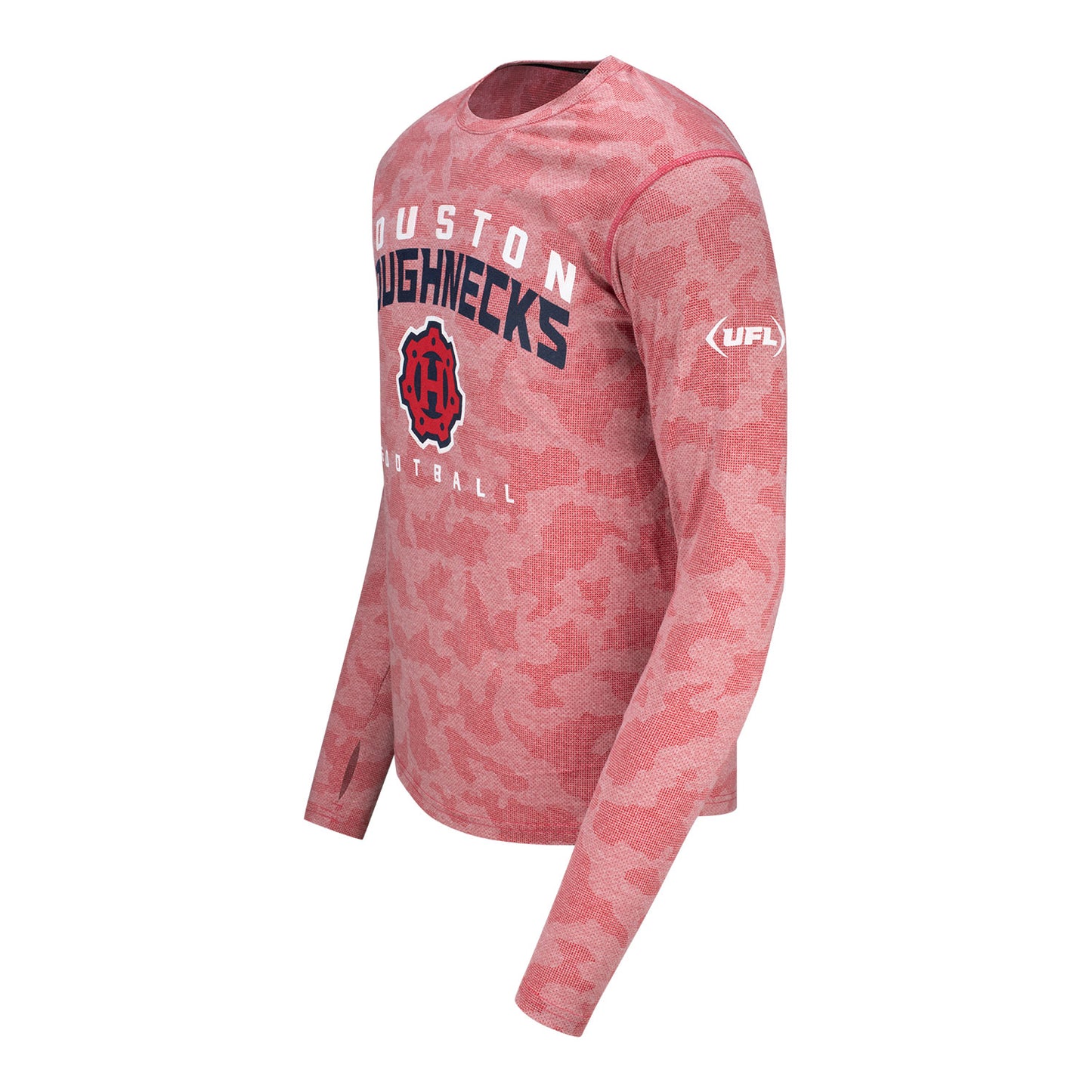 MSX by Michael Strahan Houston Roughnecks Camo Long Sleeve Tee In Red - Left Side View