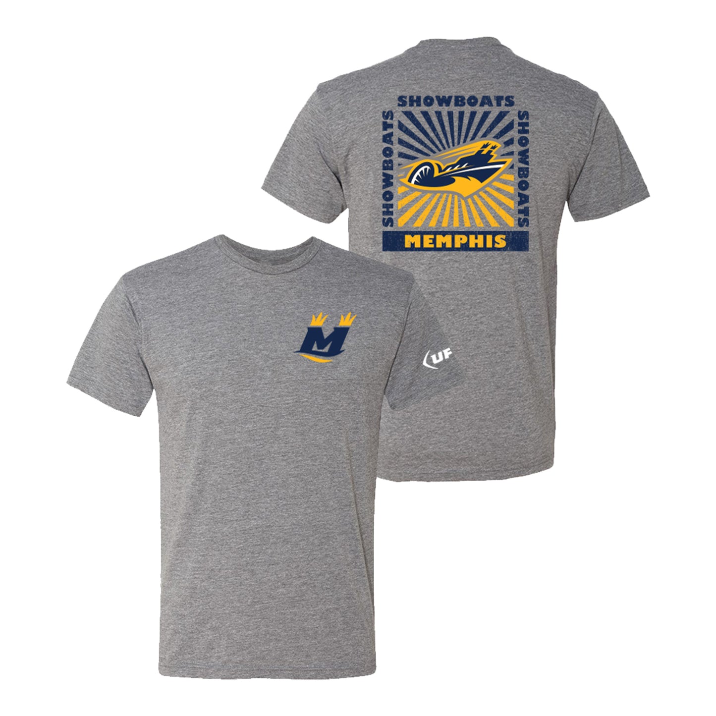 Memphis Showboats Sunspot T-Shirt In Grey - Front & Back View