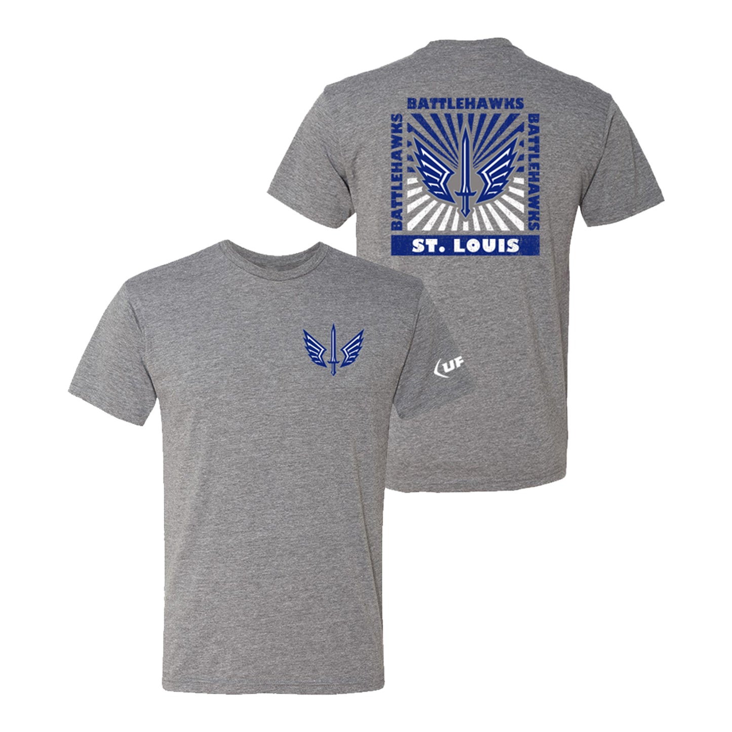 St. Louis Battlehawks Sunspot T-Shirt In Grey - Front & Back View