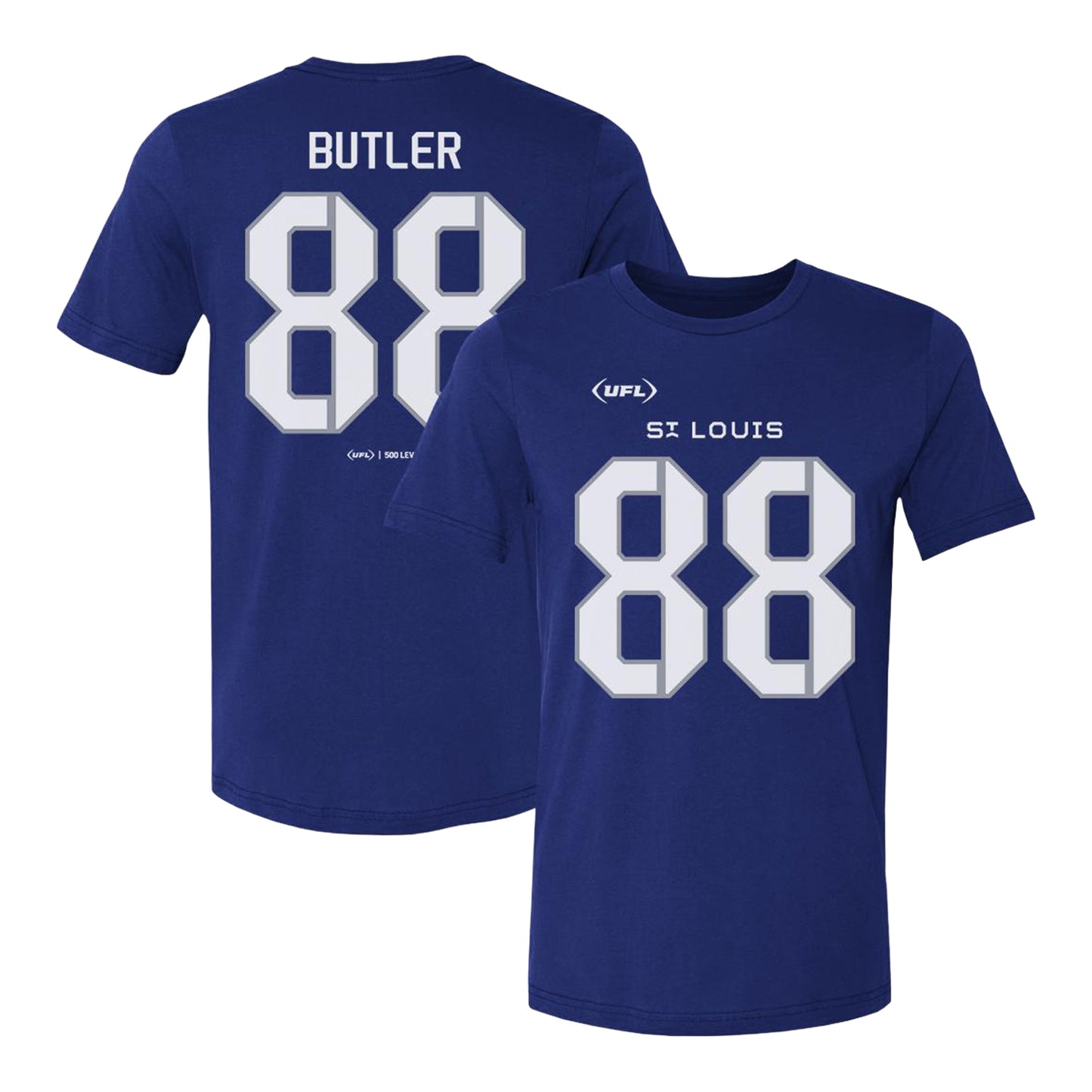 St. Louis Battlehawks Hakeem Butler #88 Player T-Shirt In Blue - Front & Back View
