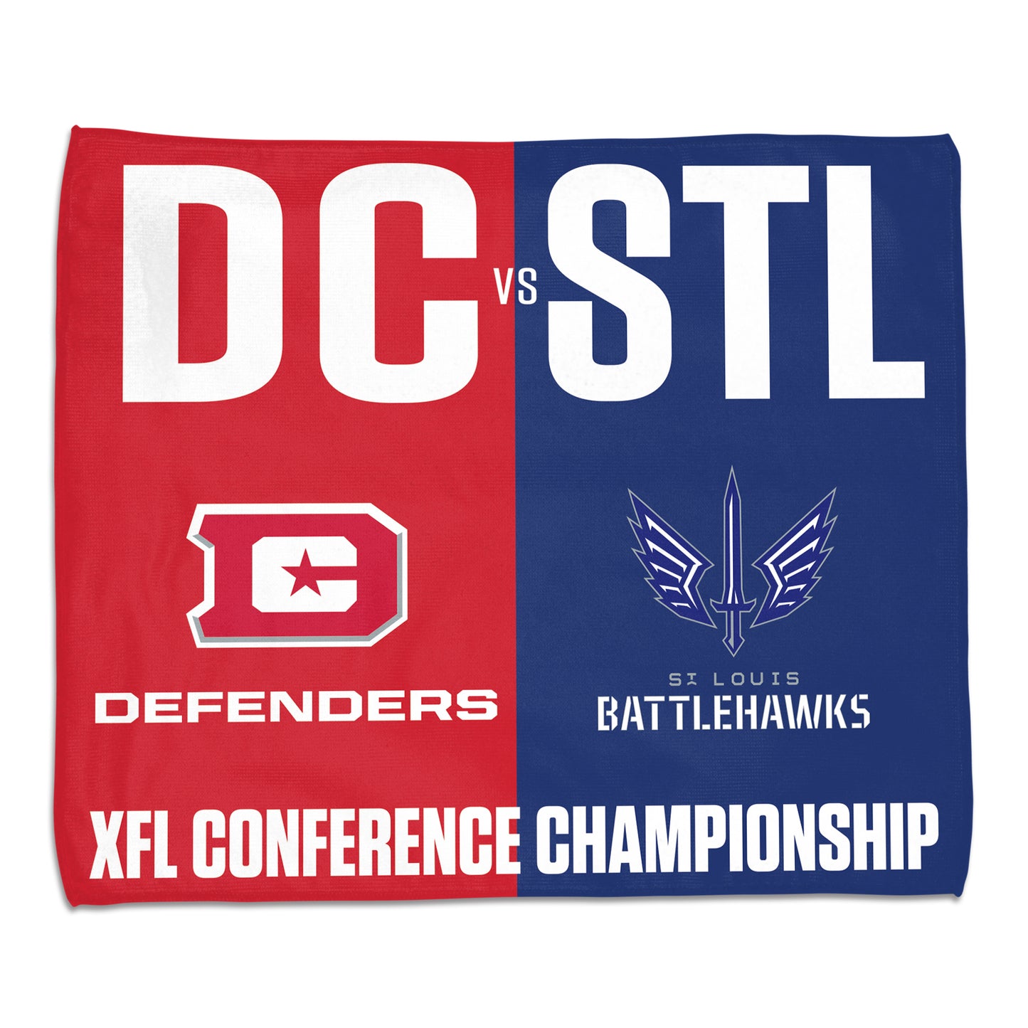 UFL - XFL Conference Matchup Rally Towel In Red & Blue - Front View