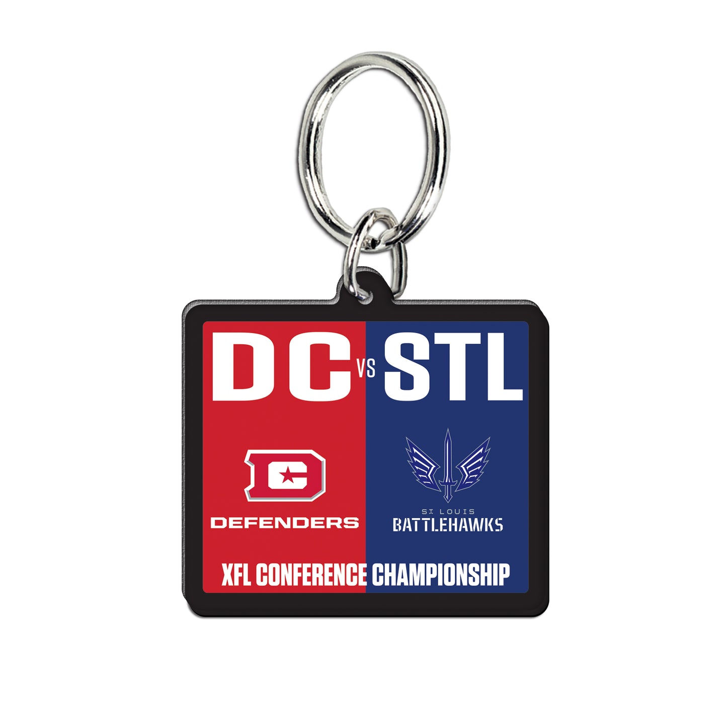 UFL - XFL Conference Matchup Keychain In Blue & Red - Front View