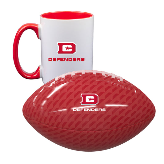 D.C. Defenders Bundle - 15 Oz. Mug & Mini Football In Red & White - Combined Front View