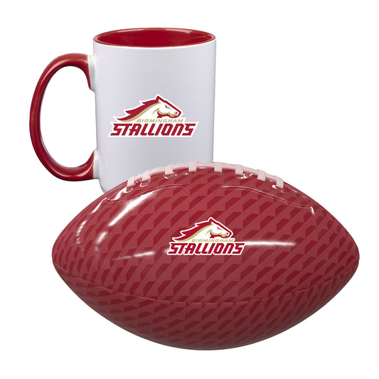 Birmingham Stallions Bundle - 15 Oz. Mug & Mini Football In Red & White - Combined Front View