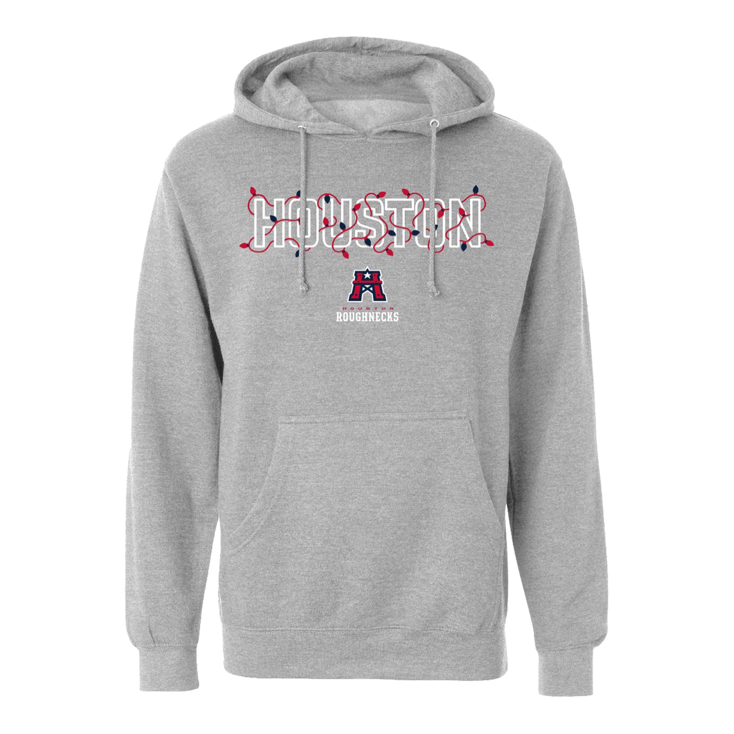 Houston Roughnecks Christmas Lights Hoodie In Grey - Front View