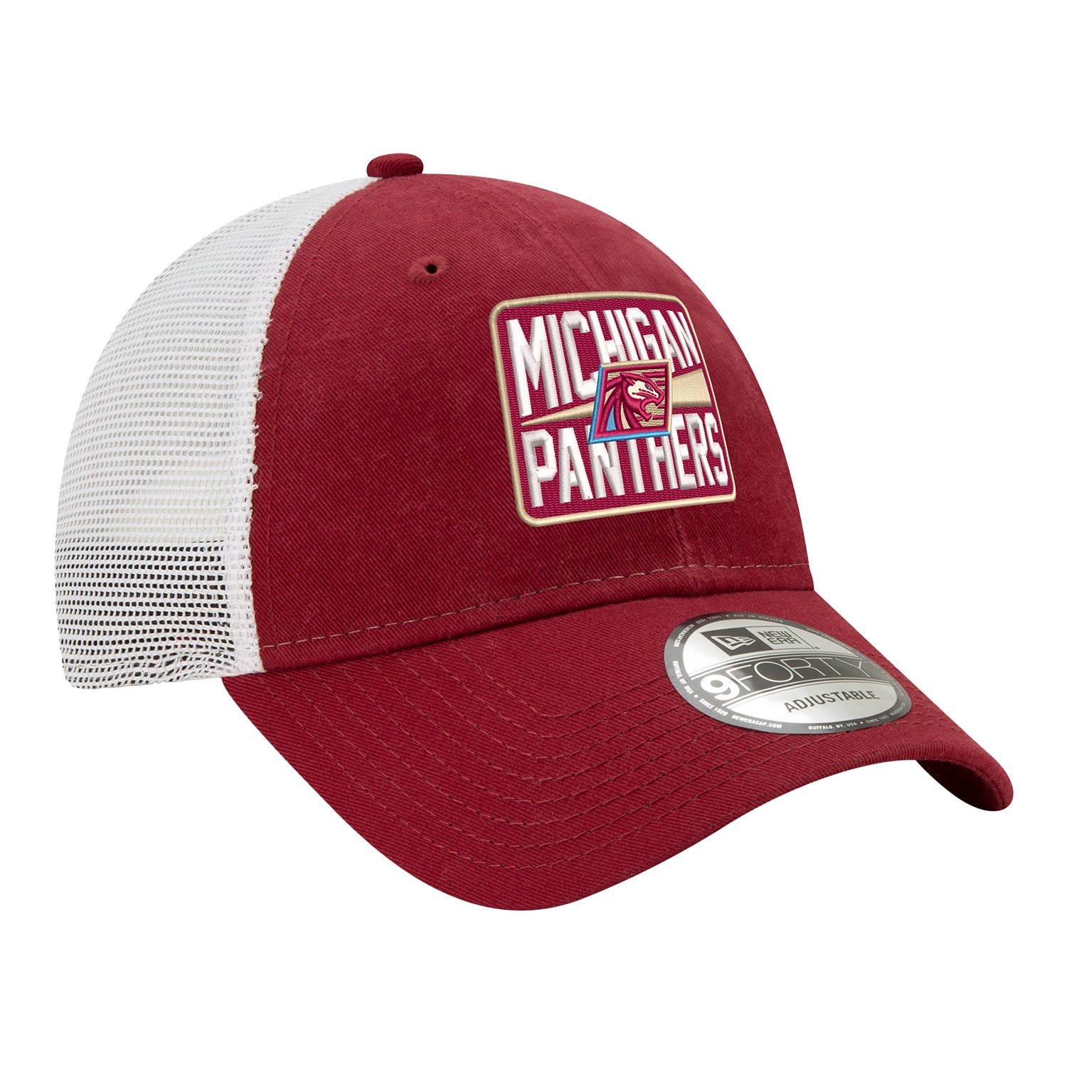 New Era 9TWENTY Michigan Panthers Trucker Meshback Hat In Red - Front Right View