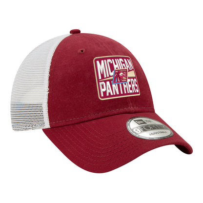 New Era 9TWENTY Michigan Panthers Trucker Meshback Hat In Red - Front Right View