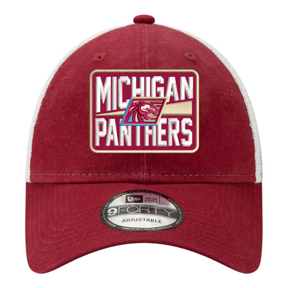 New Era 9TWENTY Michigan Panthers Trucker Meshback Hat In Red - Front View