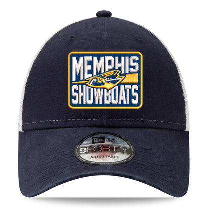 New Era 9TWENTY Memphis Showboats Trucker Meshback Hat In Navy - Front View