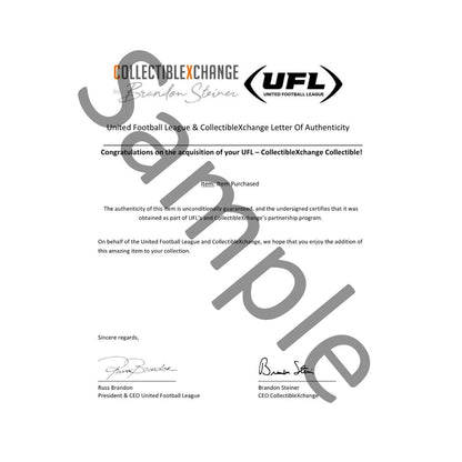 UFL Birmingham Stallions at DC Defenders March 30 2025 Season Opening Game Kickoff Ball - Sample Letter of Authenticity