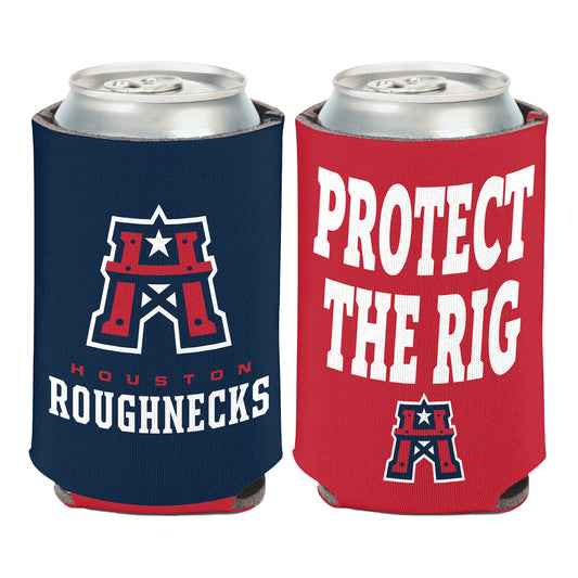 Houston Roughnecks Can Cooler In Navy & Red - Front & Back View