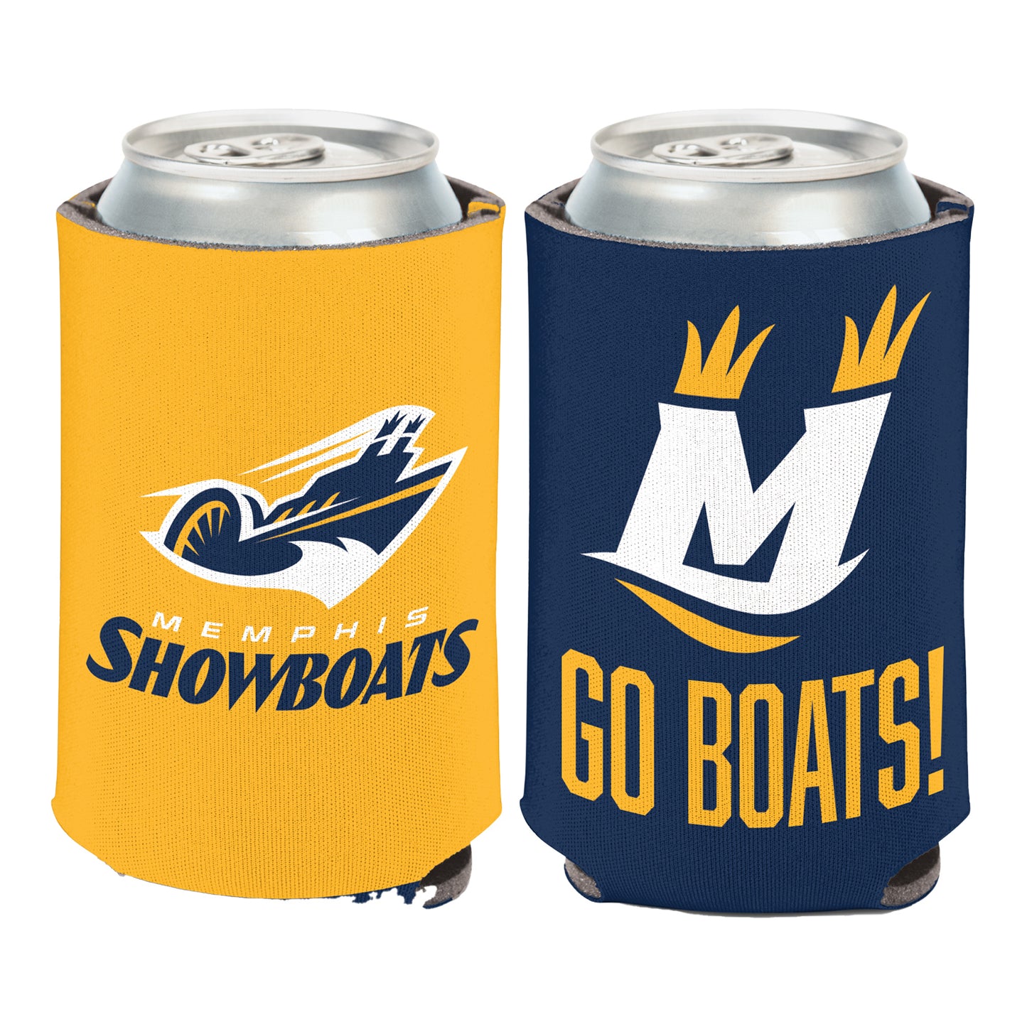 Memphis Showboats Can Cooler In Navy & Yellow - Front & Back View