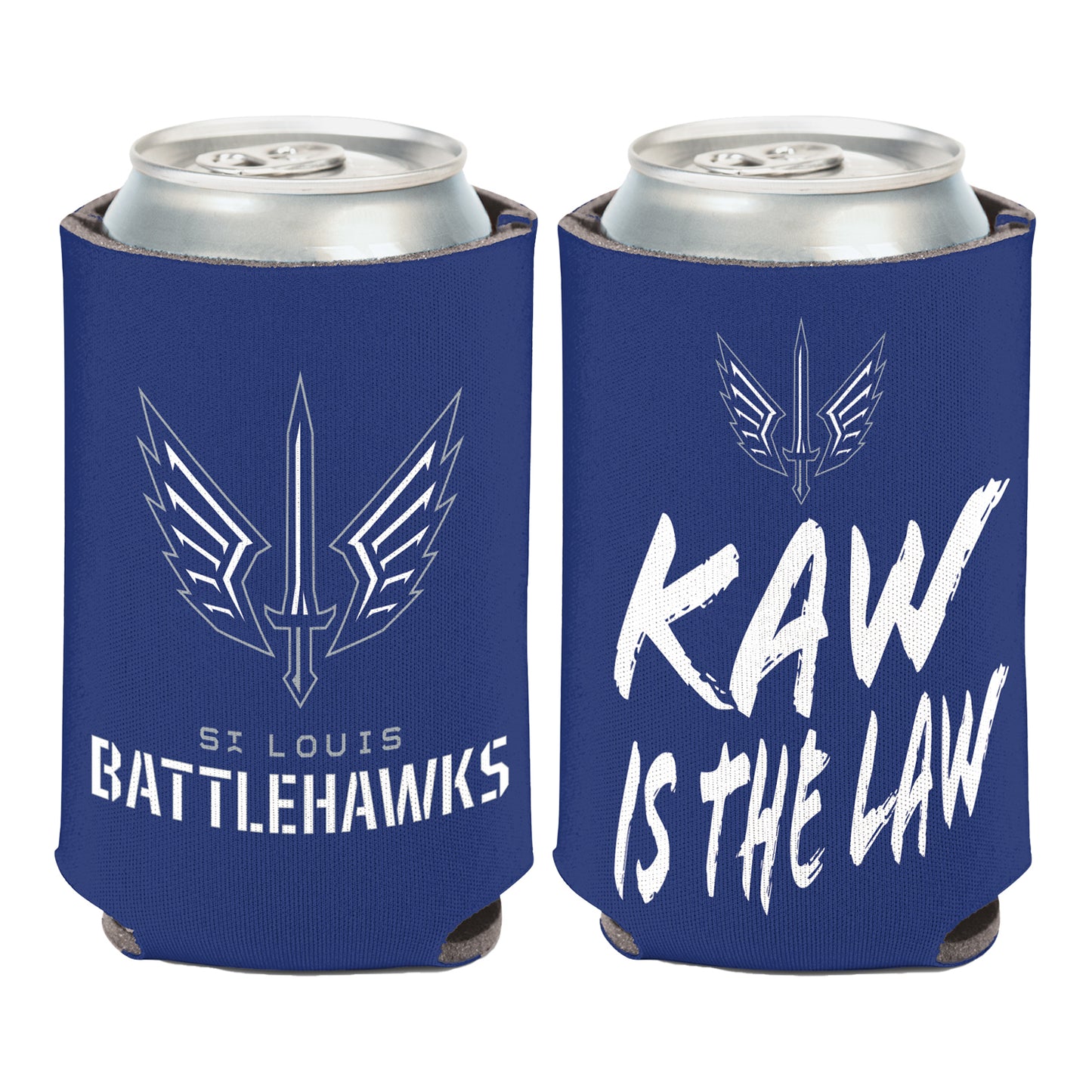 St. Louis Battlehawks Can Cooler In Blue - Front & Back View