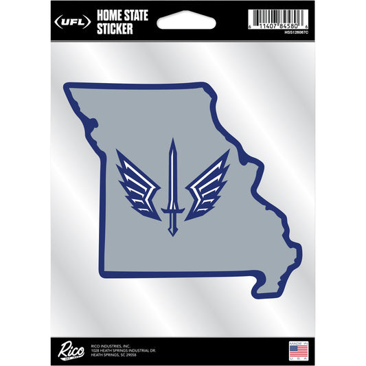 St. Louis Battlehawks State Decal In Grey - Front View