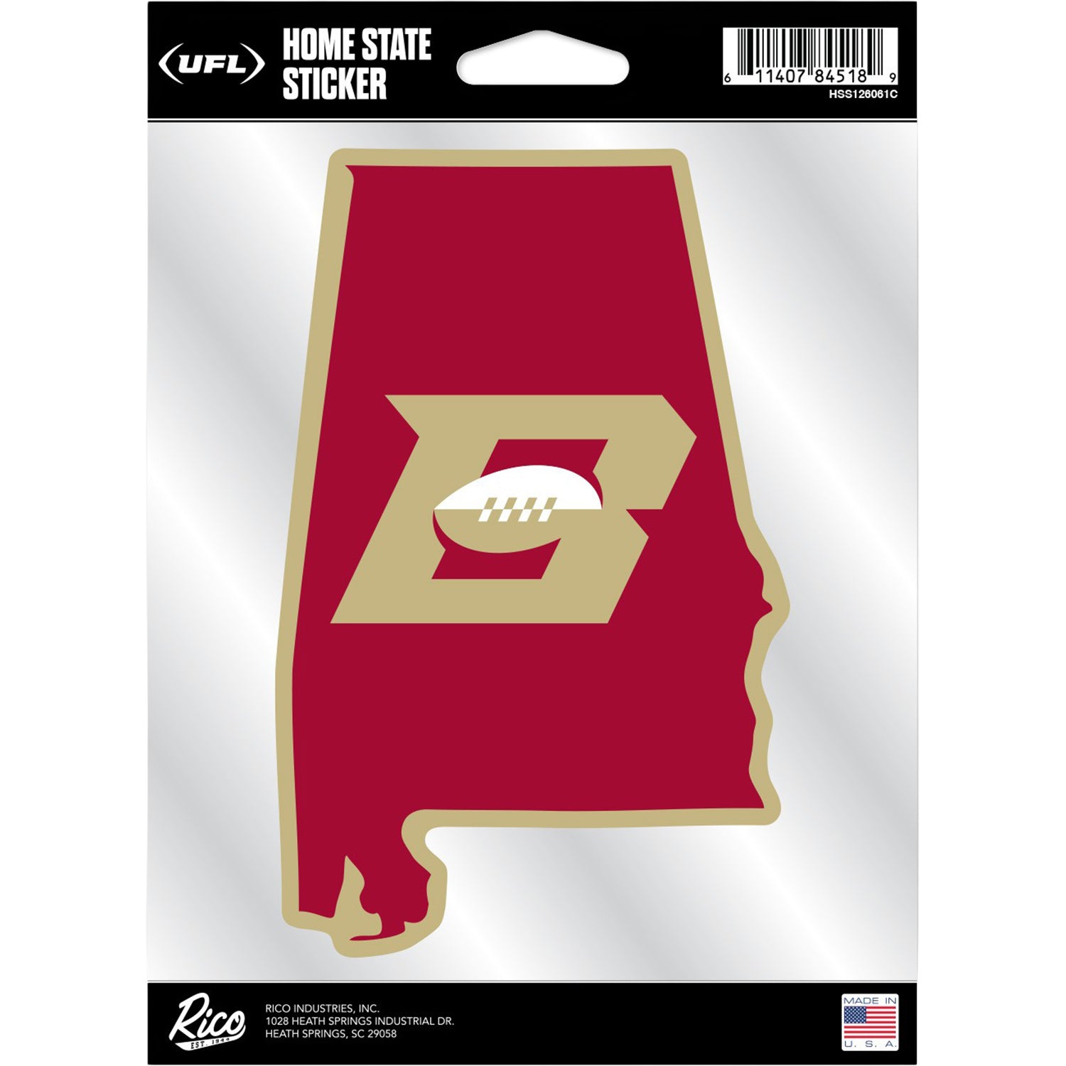 Birmingham Stallions State Decal In Red - Front View