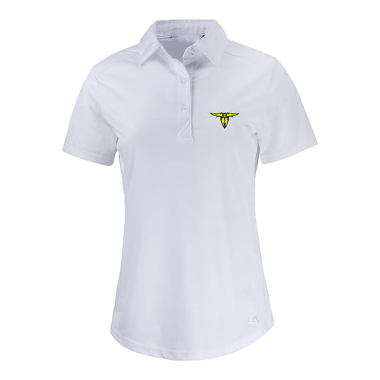 San Antonio Brahamas Cutter & Buck Prospect Textured Stretch Women's Polo In White - Front View