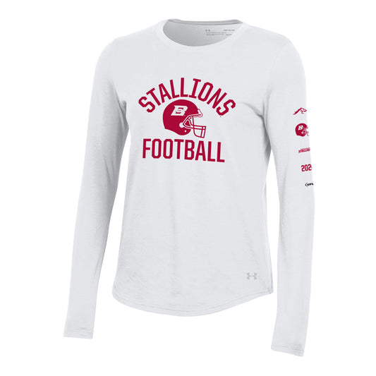 Under Armour Birmingham Stallions Women's Long Sleeve T-Shirt In White - Front View