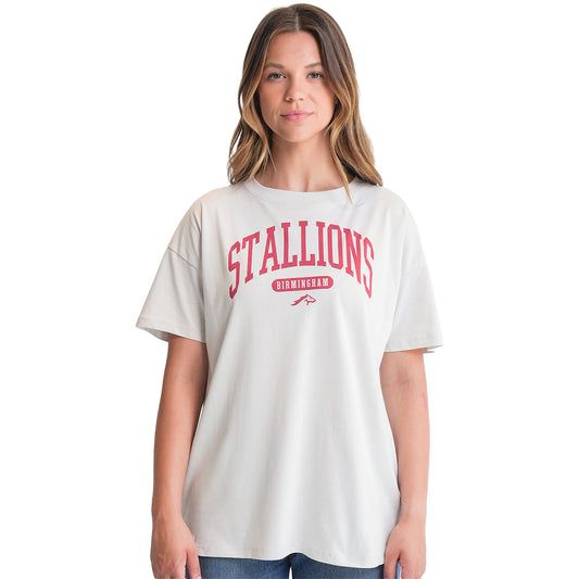 Birmingham Stallions Lusso Women's Oversized T-Shirt In Grey -  Front View