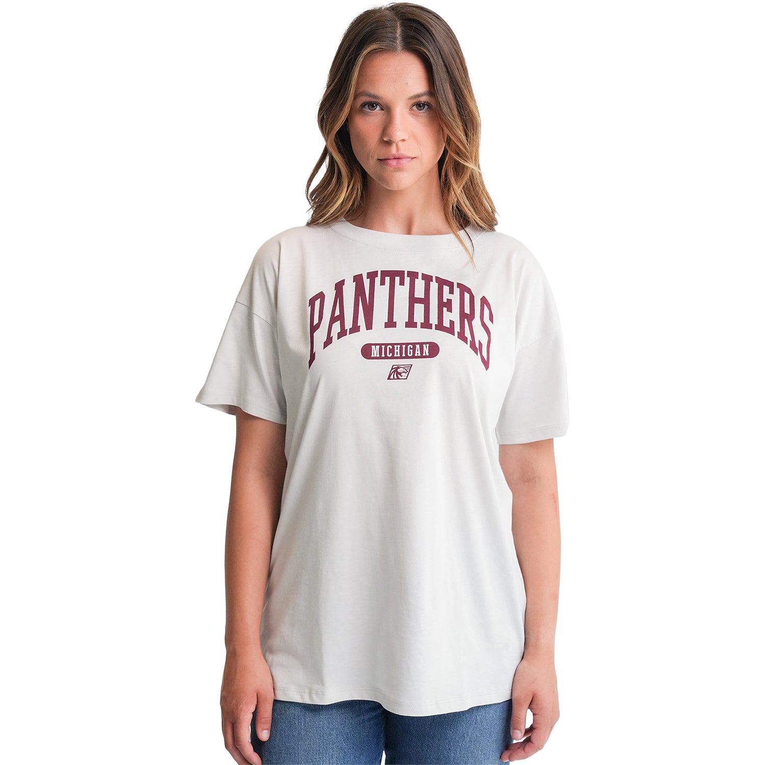 Michigan Panthers Lusso Women's Oversized T-Shirt In Grey - Front View