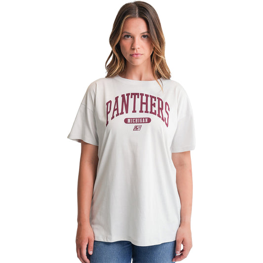 Michigan Panthers Lusso Women's Oversized T-Shirt In Grey - Front View