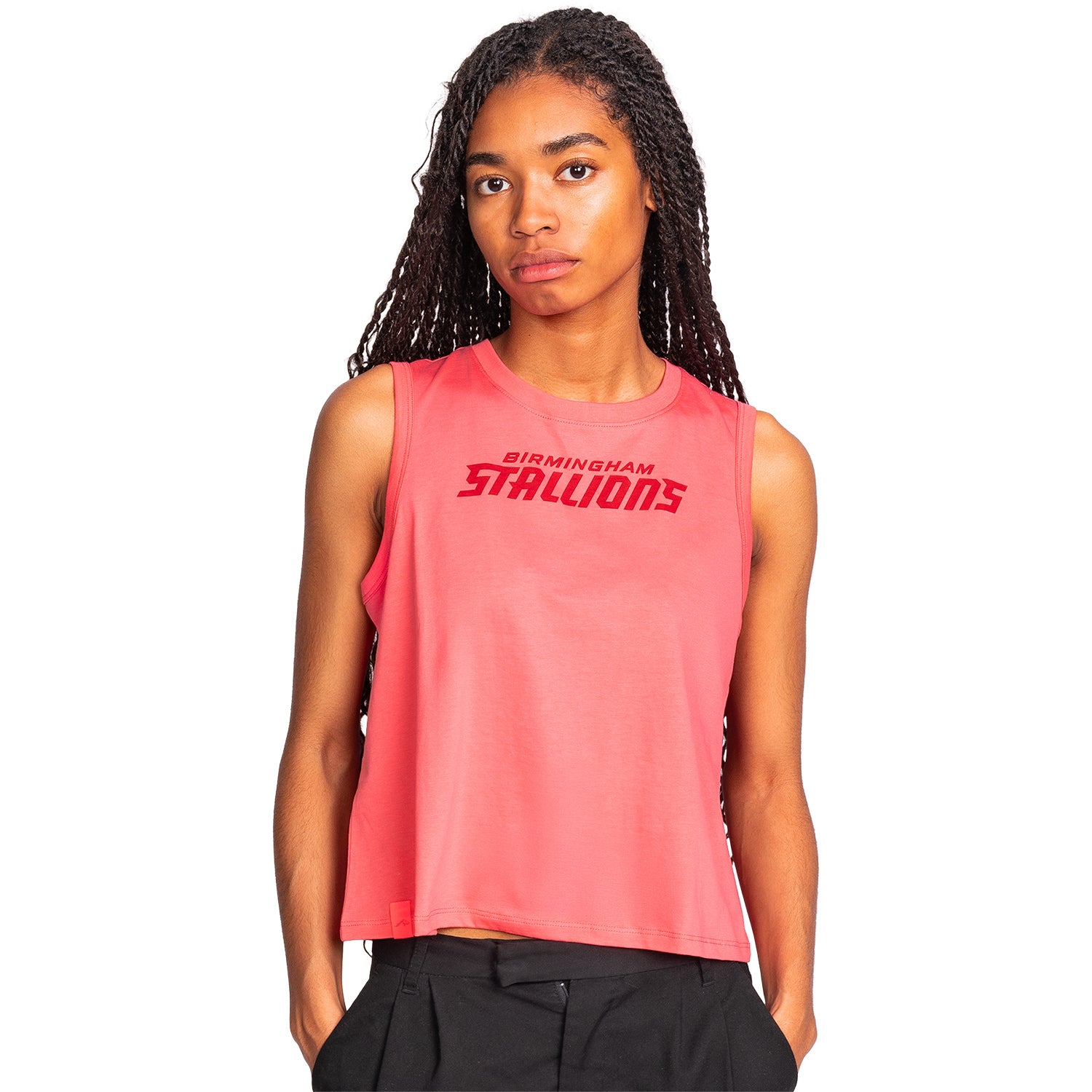 Birmingham Stallions Lusso Women's Oversized Tank In Red - Front View