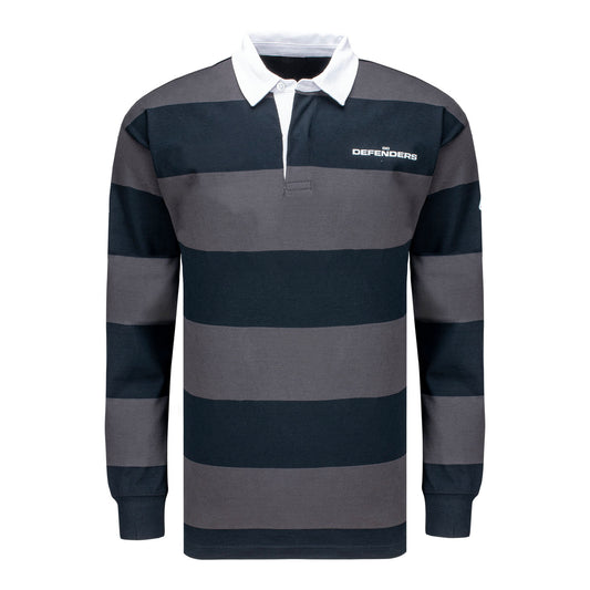 D.C. Defenders Striped Rugby Polo In Grey & Black - Front View