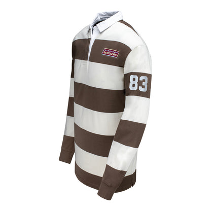 Michigan Panthers Striped Rugby Polo In White & Brown - Left Side View