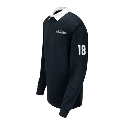 St. Louis Battlehawks Striped Rugby Polo In Black - Left Side View