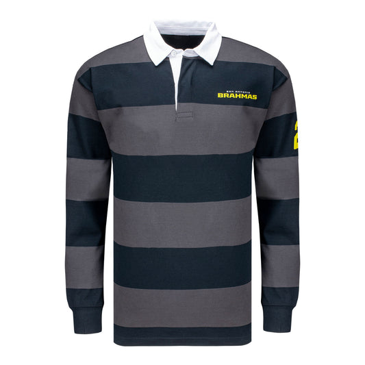 San Antonio Brahmas Striped Rugby Polo In Grey - Front View