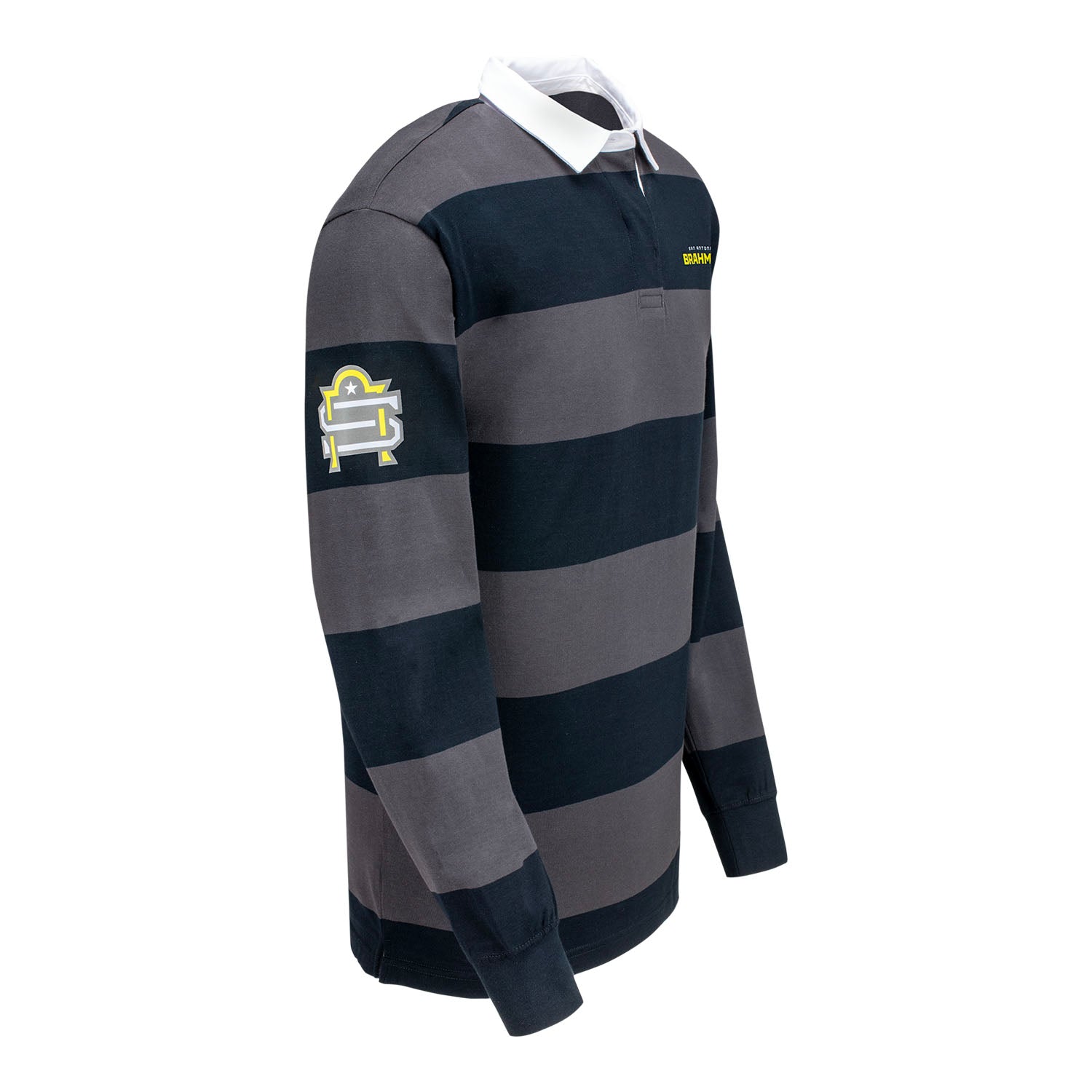San Antonio Brahmas Striped Rugby Polo In Grey - Right Side View