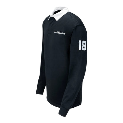 Arlington Renegades Striped Rugby Polo In Black - Left Side View