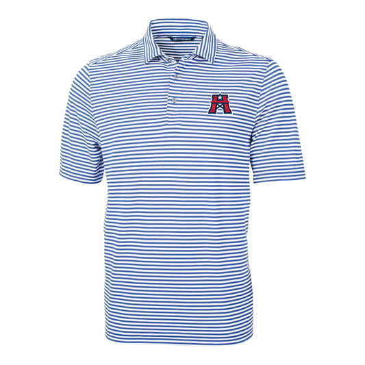 Houston Roughnecks Cutter & Buck Virtue Eco Pique Stripe Recycled Polo In Blue - Front View