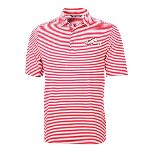 Birmingham Stallions Cutter & Buck Virtue Eco Pique Stripe Recycled Polo In Red - Front View