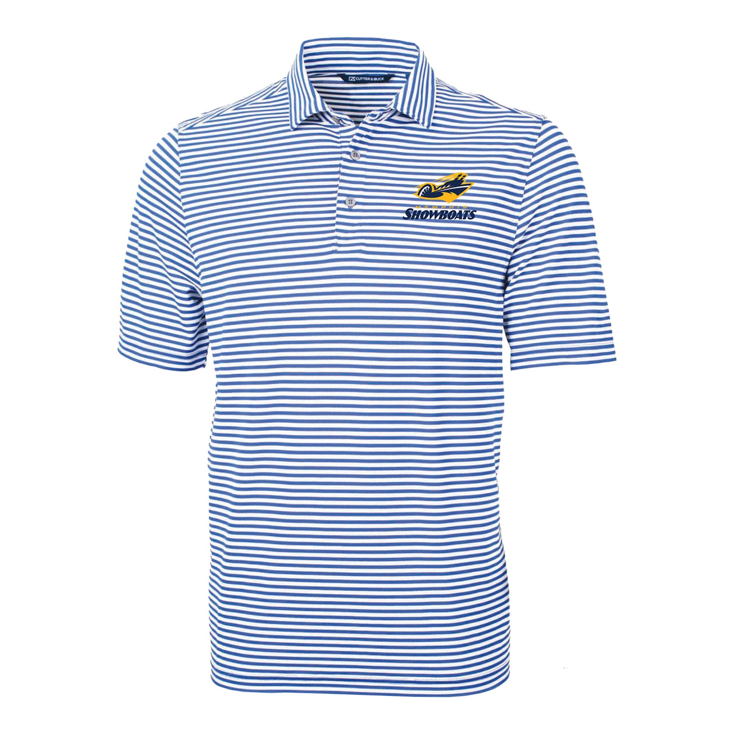 Memphis Showboats Cutter & Buck Virtue Eco Pique Stripe Recycled Polo In Blue - Front View