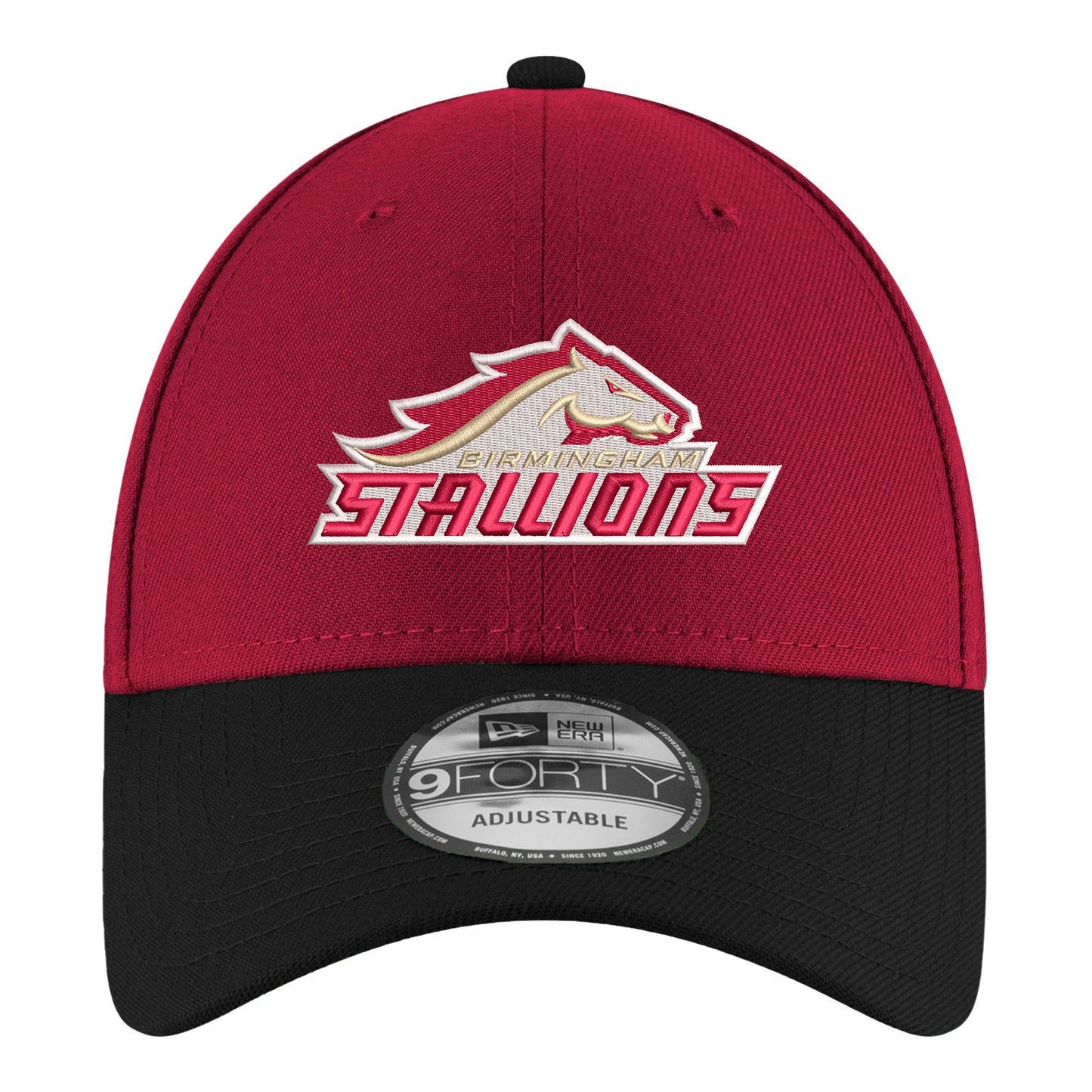 New Era 9FORTY Birmingham Stallions Two Tone Stretch Snap Hat In Red - Front View