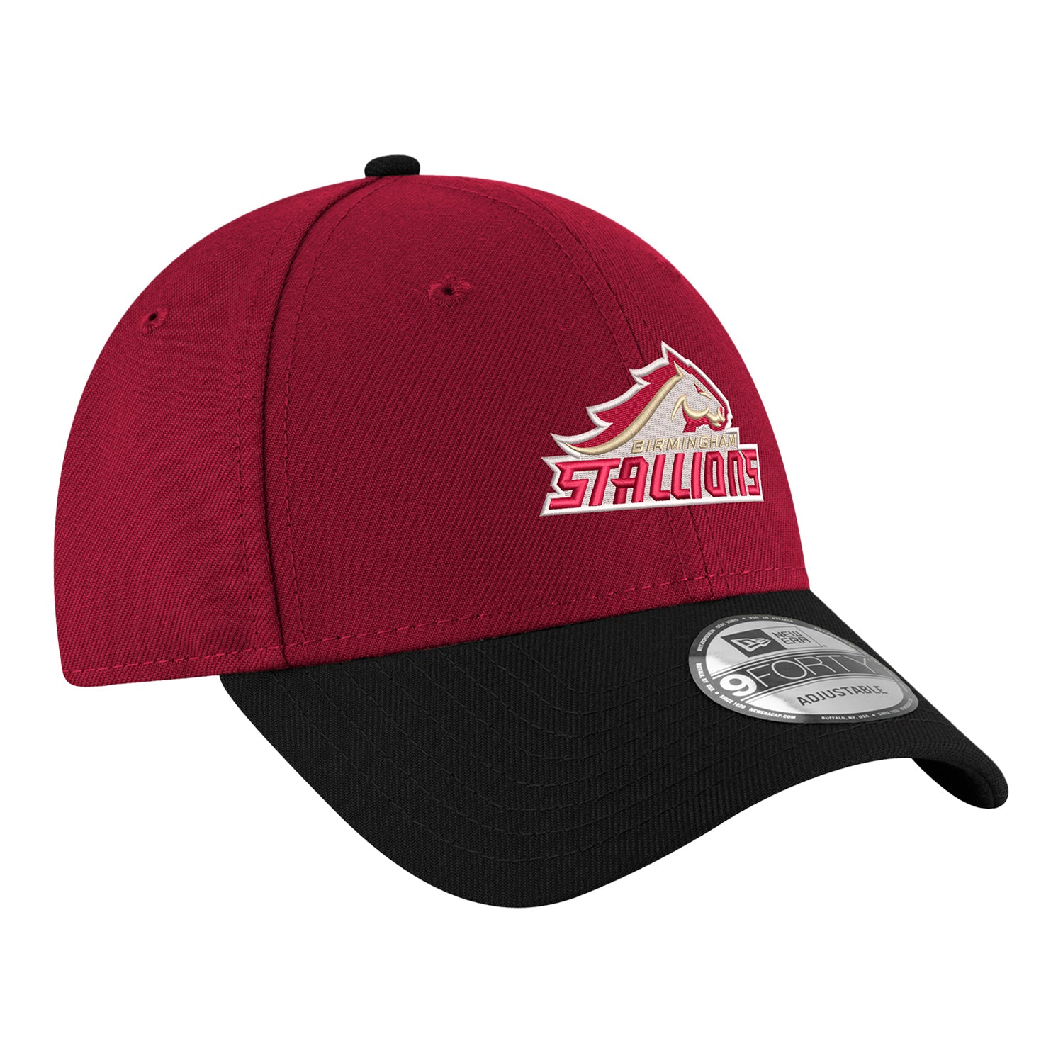 New Era 9FORTY Birmingham Stallions Two Tone Stretch Snap Hat In Red - Front Right View