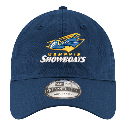 New Era 9TWENTY Memphis Showboats Adjustable Hat In Navy - Front Left View